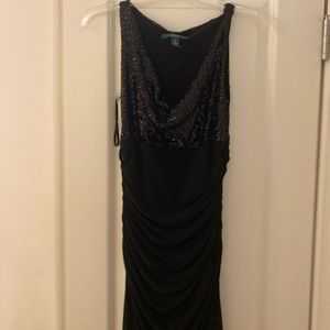 Black Ralph Lauren full length dress. Slit up left side & Sequined bodice